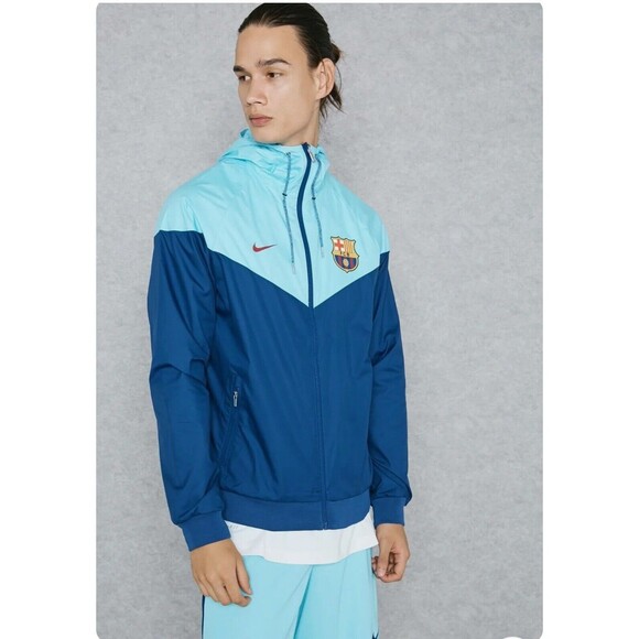Nike FCB Windrunner Jacket Glanz Nylon Jacket Barcelona RARE Blue Size Small - Picture 1 of 7